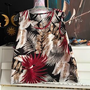 Traditions Tropical Sheer Leaf Print Tank Top L